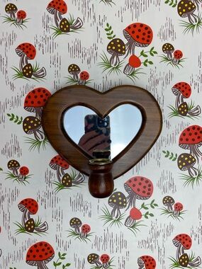 Vintage Wooden Heart Shaped Mirror Candlestick Holder